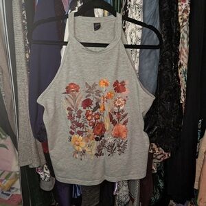 Gray Floral Halter Tank Top - Women's